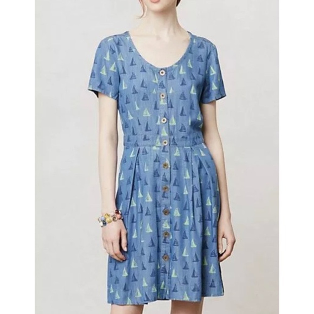 Anthropologie Topsail Chambray Sailboat Dress